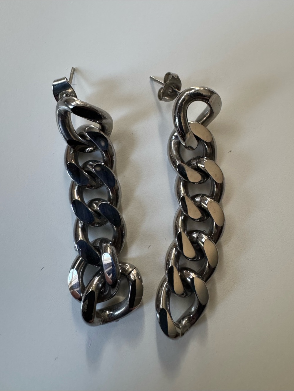 Punky Chunky Chain Drop Earrings - Polished Silver Tone